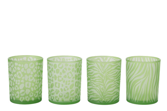 Theelichthouder Dierenprint Glas Groen Large Assortiment Van 4