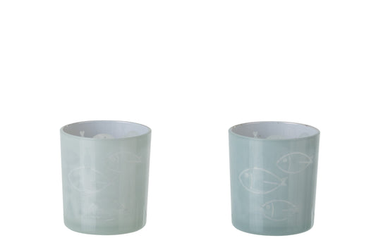 Theelichthouder Vis Glas Grijs Small Assortiment Van 2