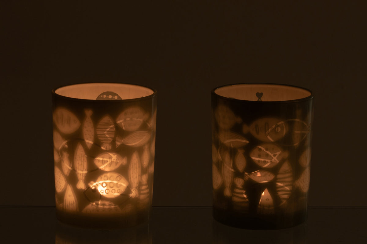 Theelichthouder Vis Glas Grijs Medium Assortiment Van 2