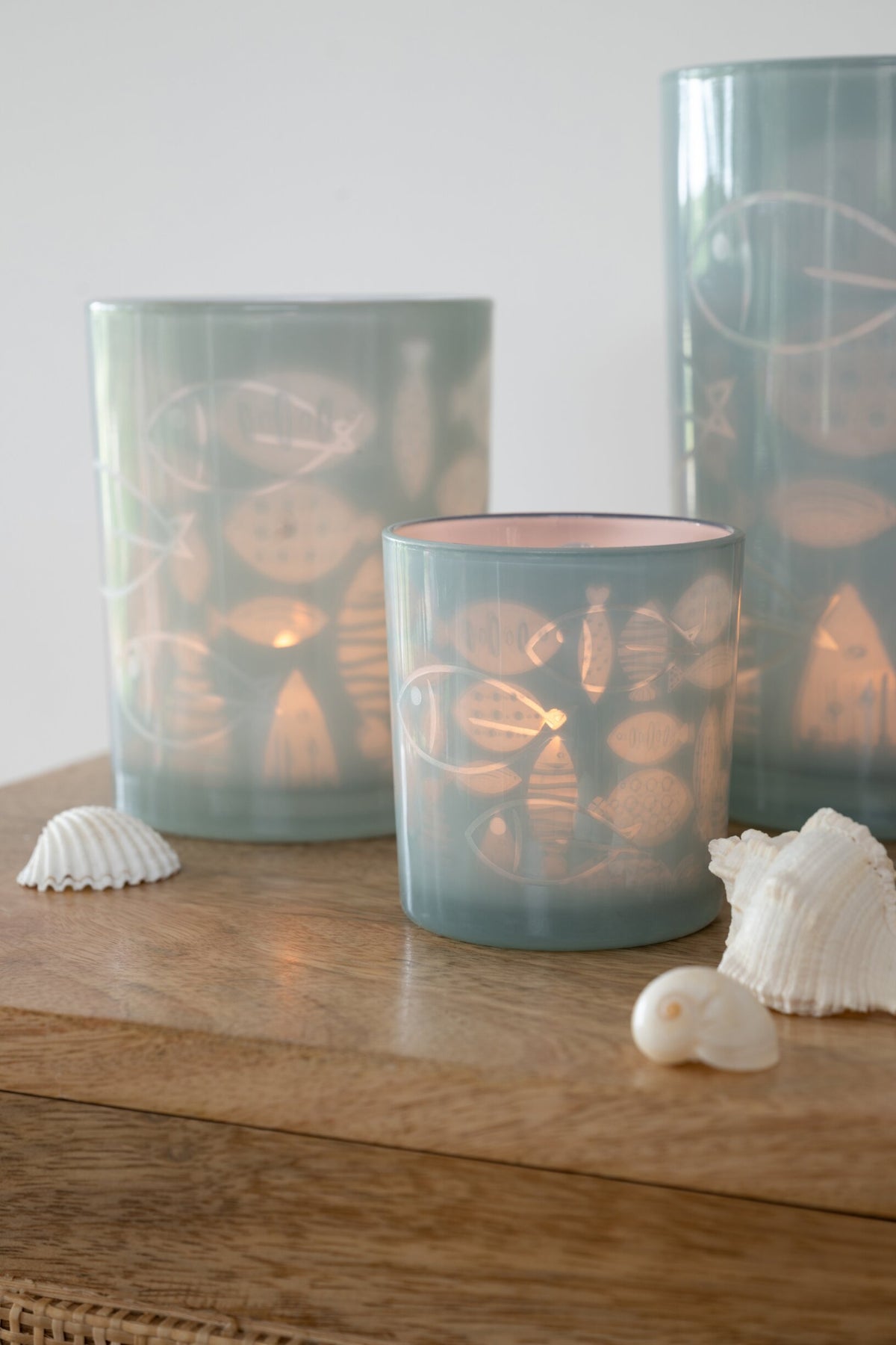 Theelichthouder Vis Glas Grijs Medium Assortiment Van 2
