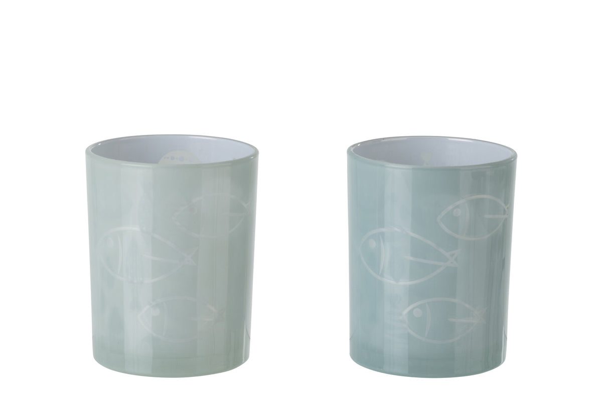 Theelichthouder Vis Glas Grijs Medium Assortiment Van 2