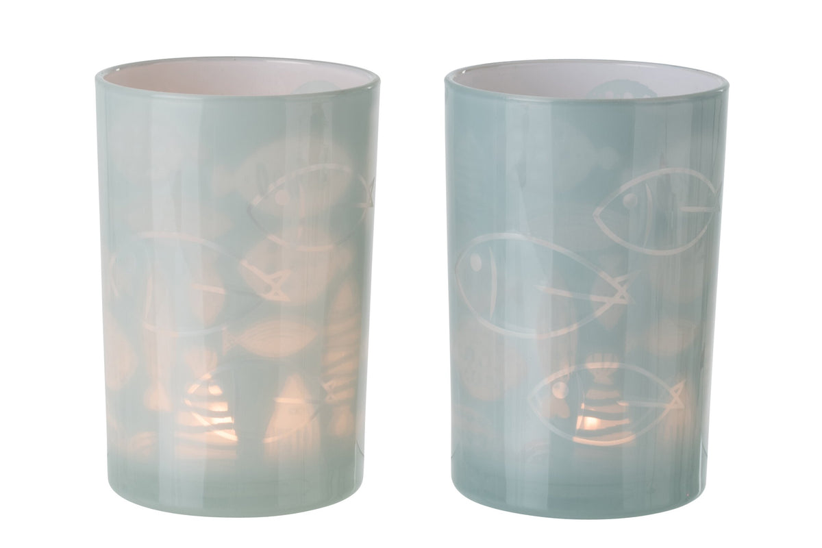Windlicht Vis Glas Grijs Large Assortiment Van 2