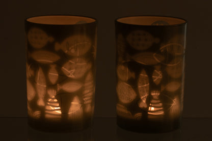 Windlicht Vis Glas Grijs Large Assortiment Van 2