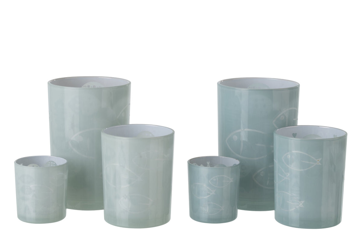 Windlicht Vis Glas Grijs Large Assortiment Van 2