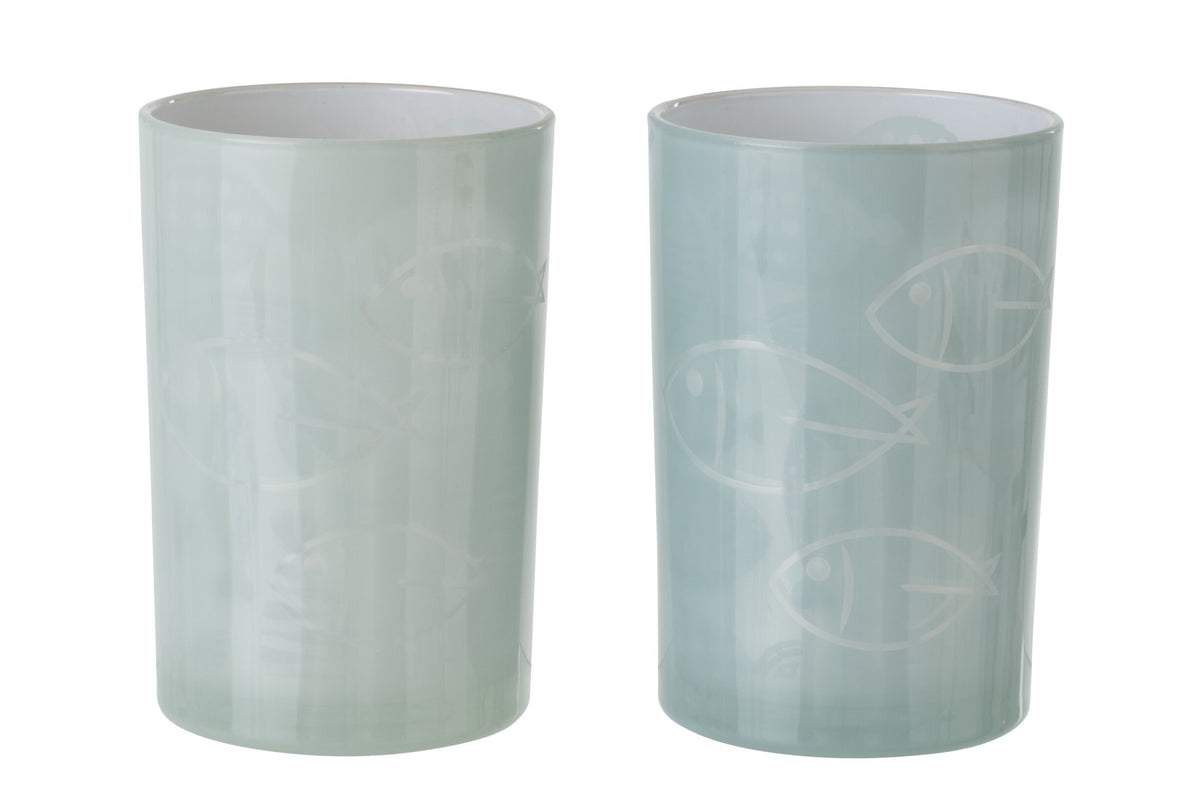 Windlicht Vis Glas Grijs Large Assortiment Van 2