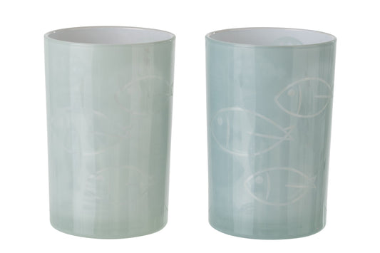 Windlicht Vis Glas Grijs Large Assortiment Van 2