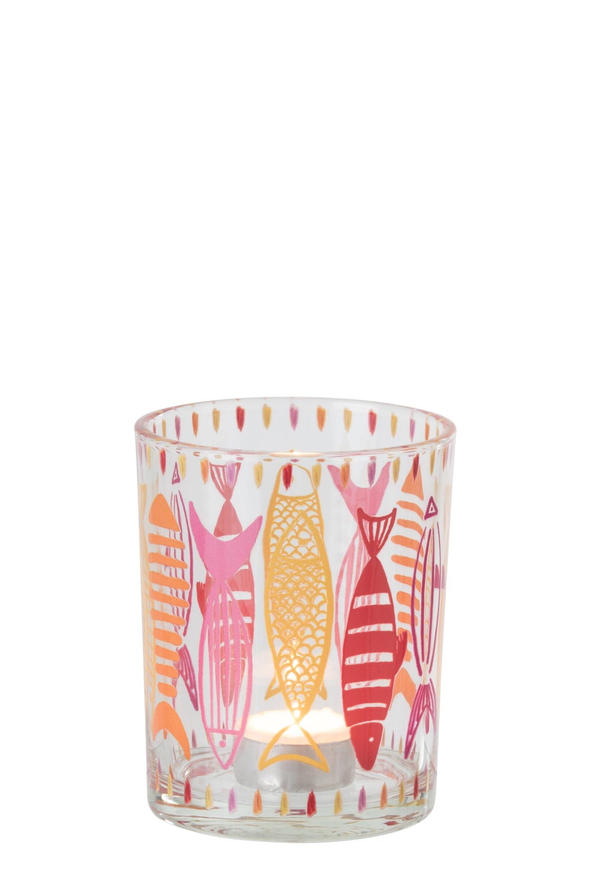 Theelichthouder Vis Glas Roze/Oranje Medium