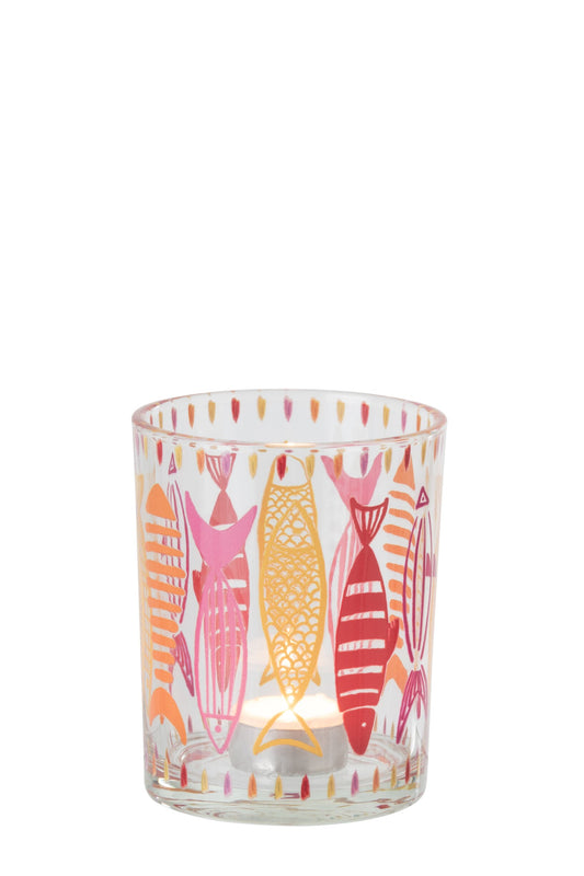 Theelichthouder Vis Glas Roze/Oranje Medium