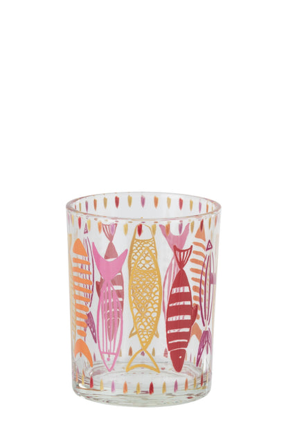 Theelichthouder Vis Glas Roze/Oranje Medium