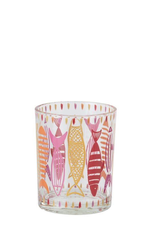 Theelichthouder Vis Glas Roze/Oranje Medium