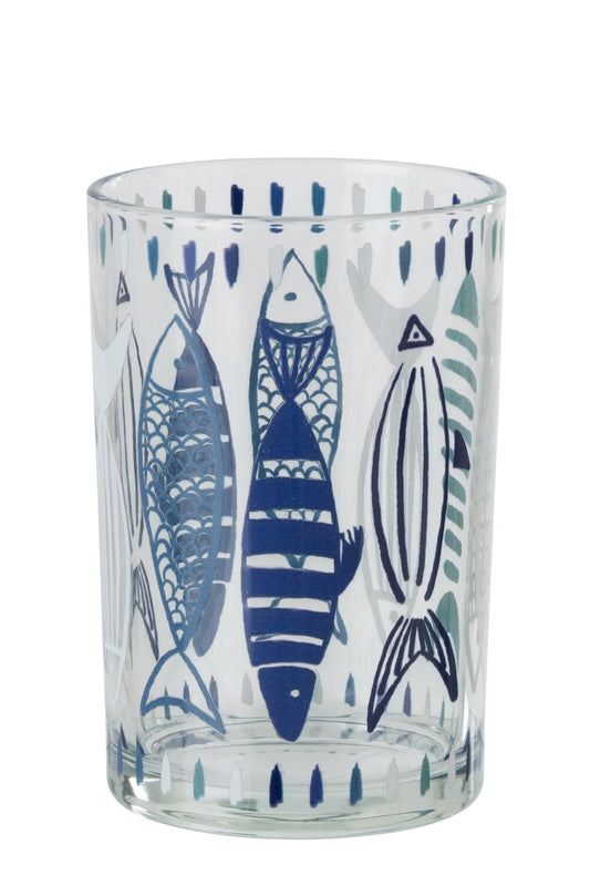 Windlicht Vis Glas Wit/Blauw Large
