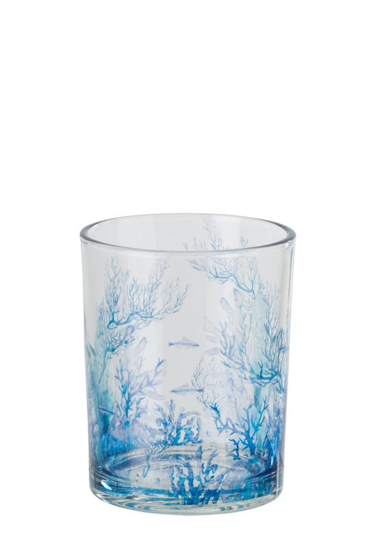 Theelichthouder Koraal Glas Blauw/Transparant Medium