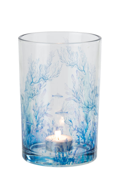 Windlicht Koraal Glas Blauw/Transparant Large