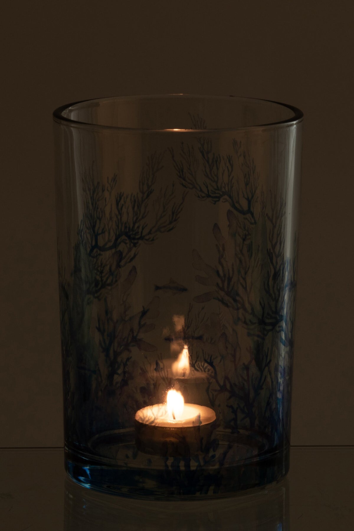Windlicht Koraal Glas Blauw/Transparant Large