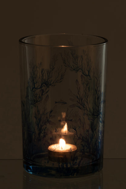 Windlicht Koraal Glas Blauw/Transparant Large