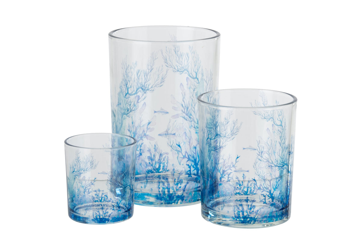 Windlicht Koraal Glas Blauw/Transparant Large