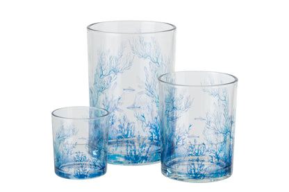 Windlicht Koraal Glas Blauw/Transparant Large