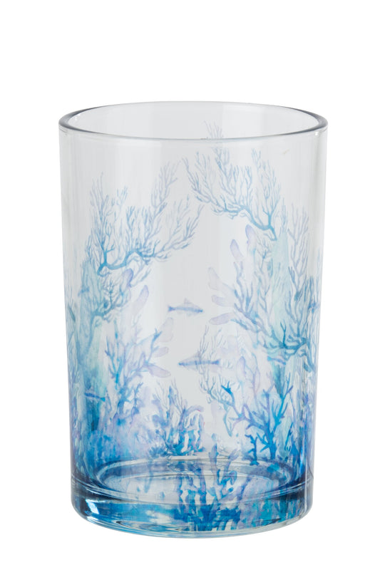 Windlicht Koraal Glas Blauw/Transparant Large