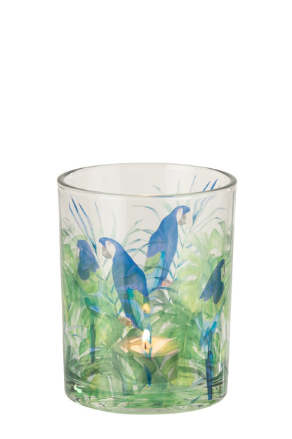 Theelichthouder Papegaai Glas Blauw/Groen Medium