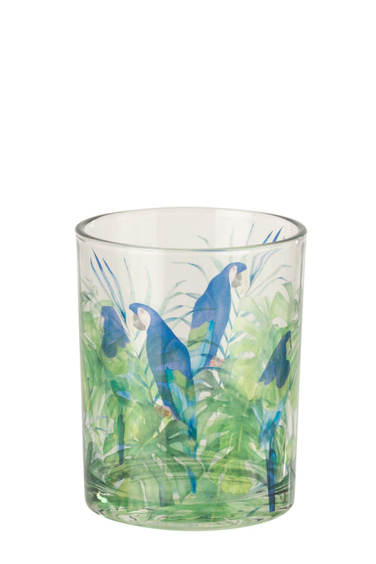 Theelichthouder Papegaai Glas Blauw/Groen Medium