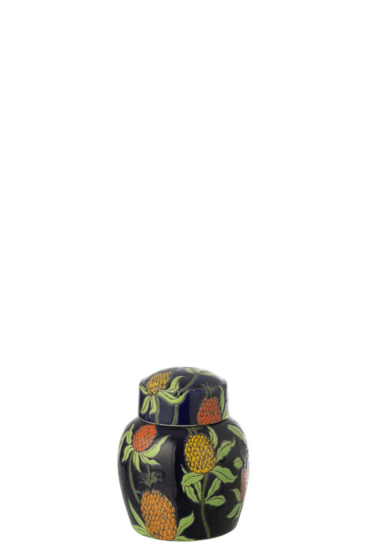 Jar Decorative Pineapple Porcelain Multicolored