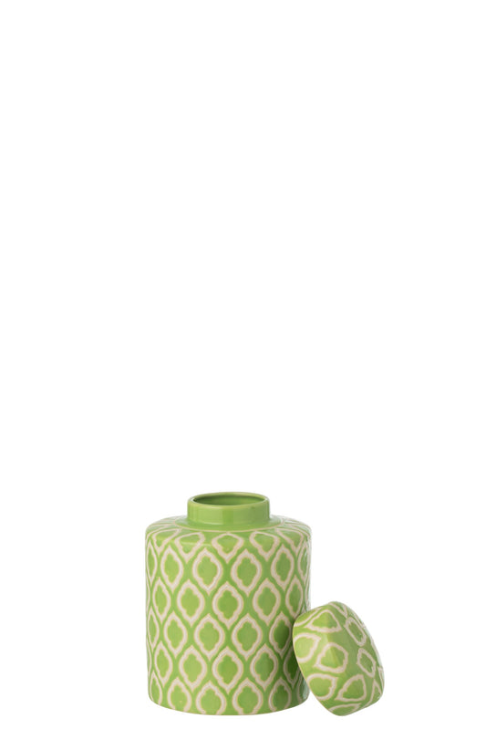 Jar Decorative Checkered Porcelain Green/White Small