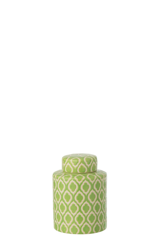 Jar Decorative Checkered Porcelain Green/White Small