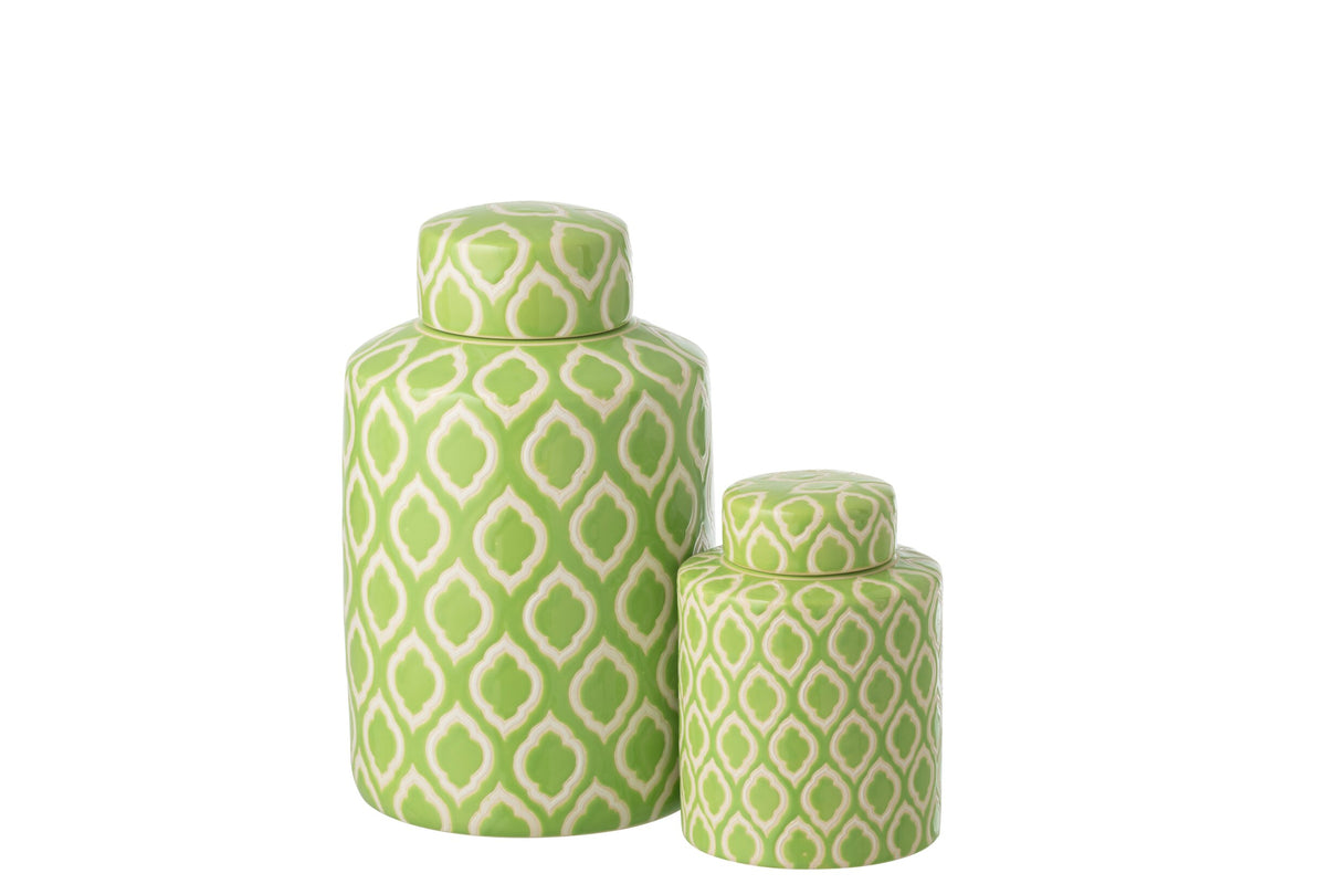Jar Decorative Checkered Porcelain Green/White Large