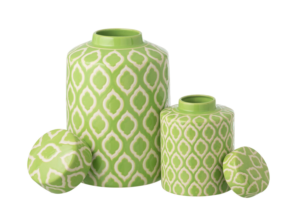 Jar Decorative Checkered Porcelain Green/White Large