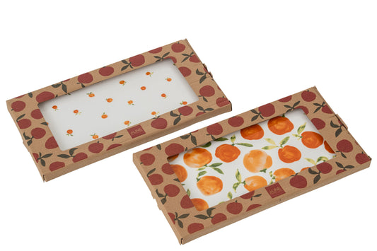 Dienblad oranje rechthoekig keramiek wit/oranje assortiment van 2
