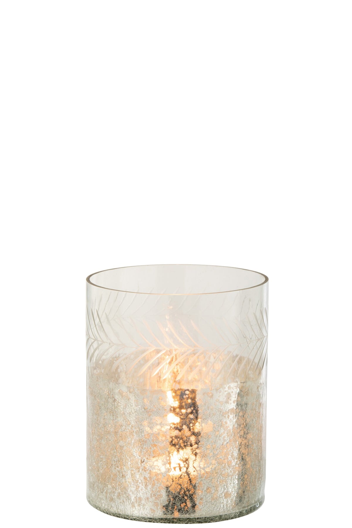 Windlicht Klassiek Crackle Glas Transparant/Zilver Small