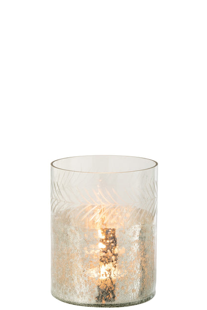 Windlicht Klassiek Crackle Glas Transparant/Zilver Small