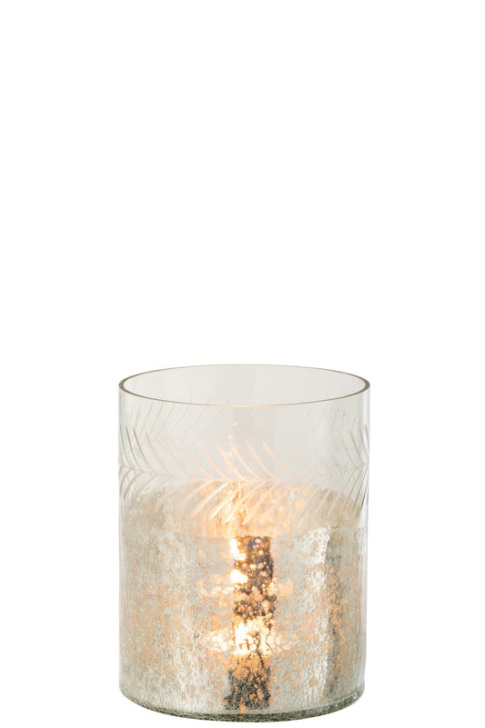 Windlicht Klassiek Crackle Glas Transparant/Zilver Small
