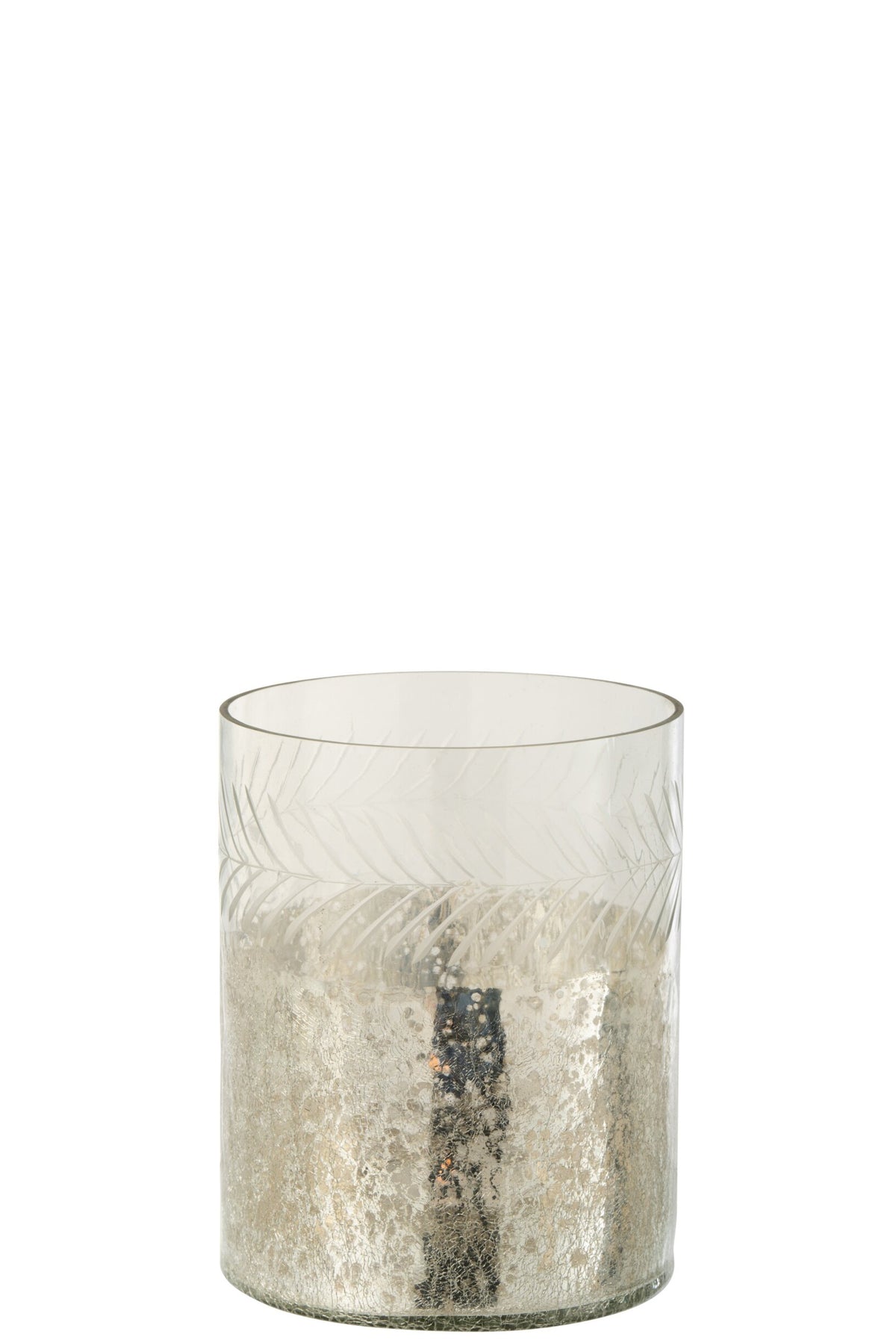 Windlicht Klassiek Crackle Glas Transparant/Zilver Small