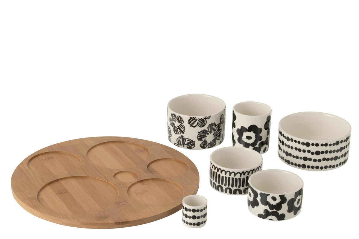 Large white/black ceramic aperitif set