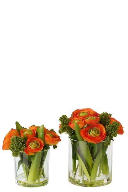Ranunculus In Vase Fabric Orange/Transparent Large