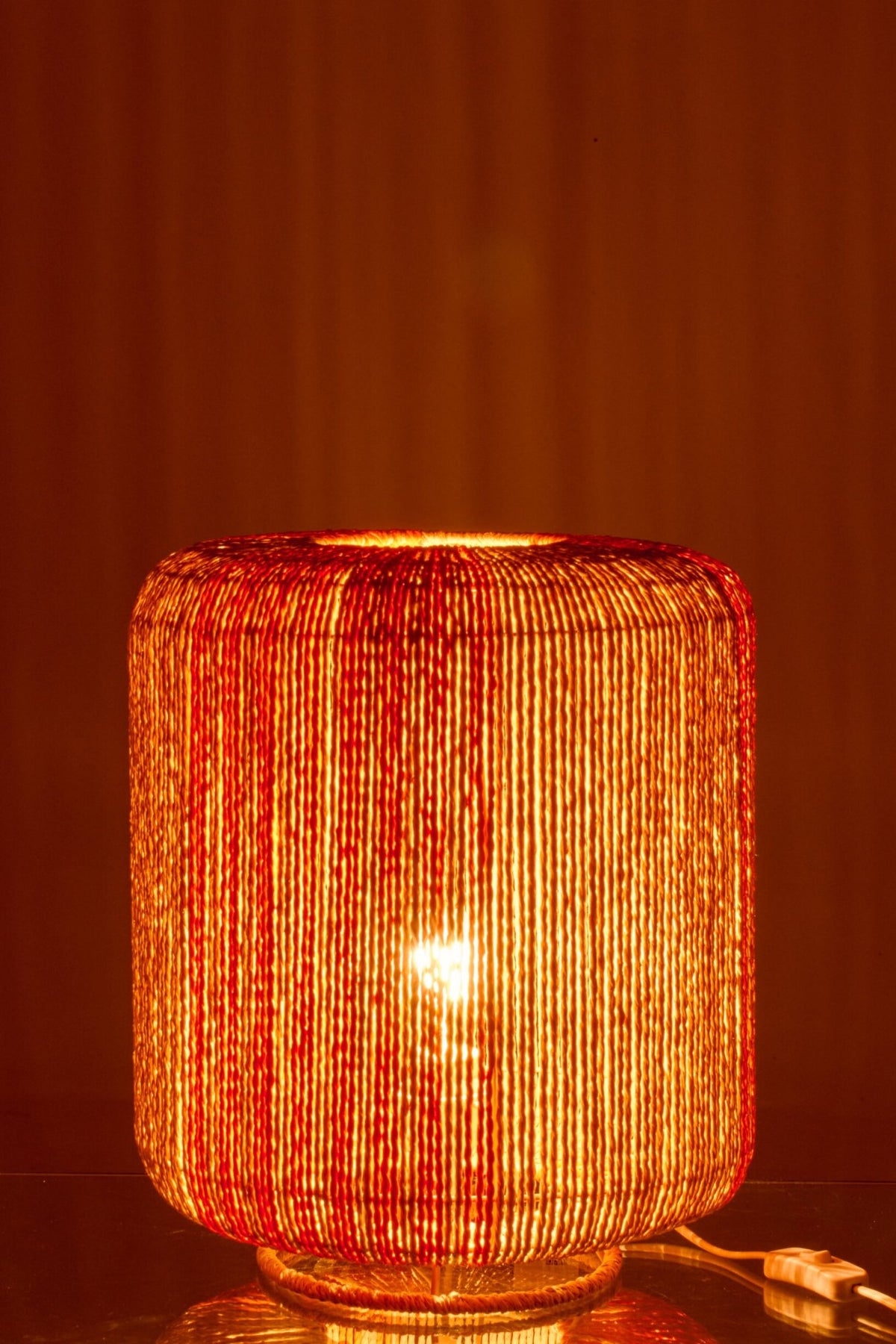 Table lamp rope cylinder metal orange/natural small