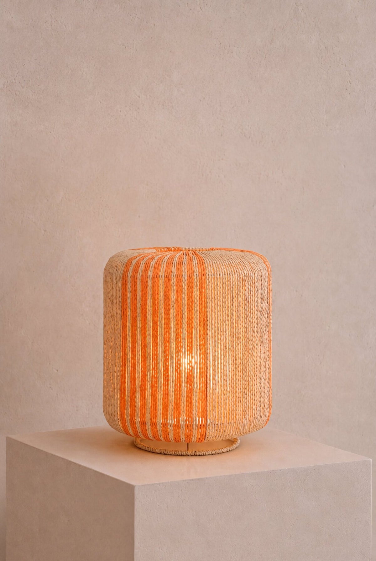 Table lamp rope cylinder metal orange/natural small
