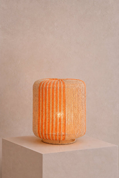 Table lamp rope cylinder metal orange/natural small