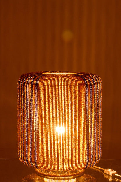 Table lamp rope cylinder metal blue/natural small