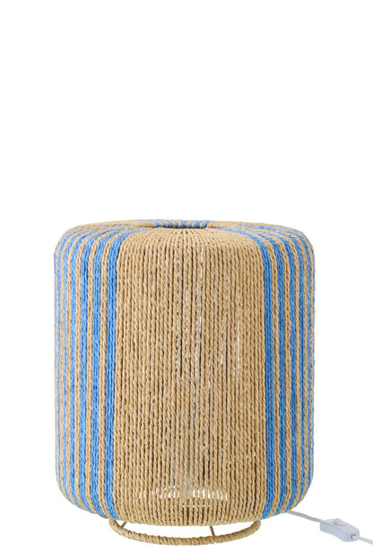 Table lamp rope cylinder metal blue/natural small