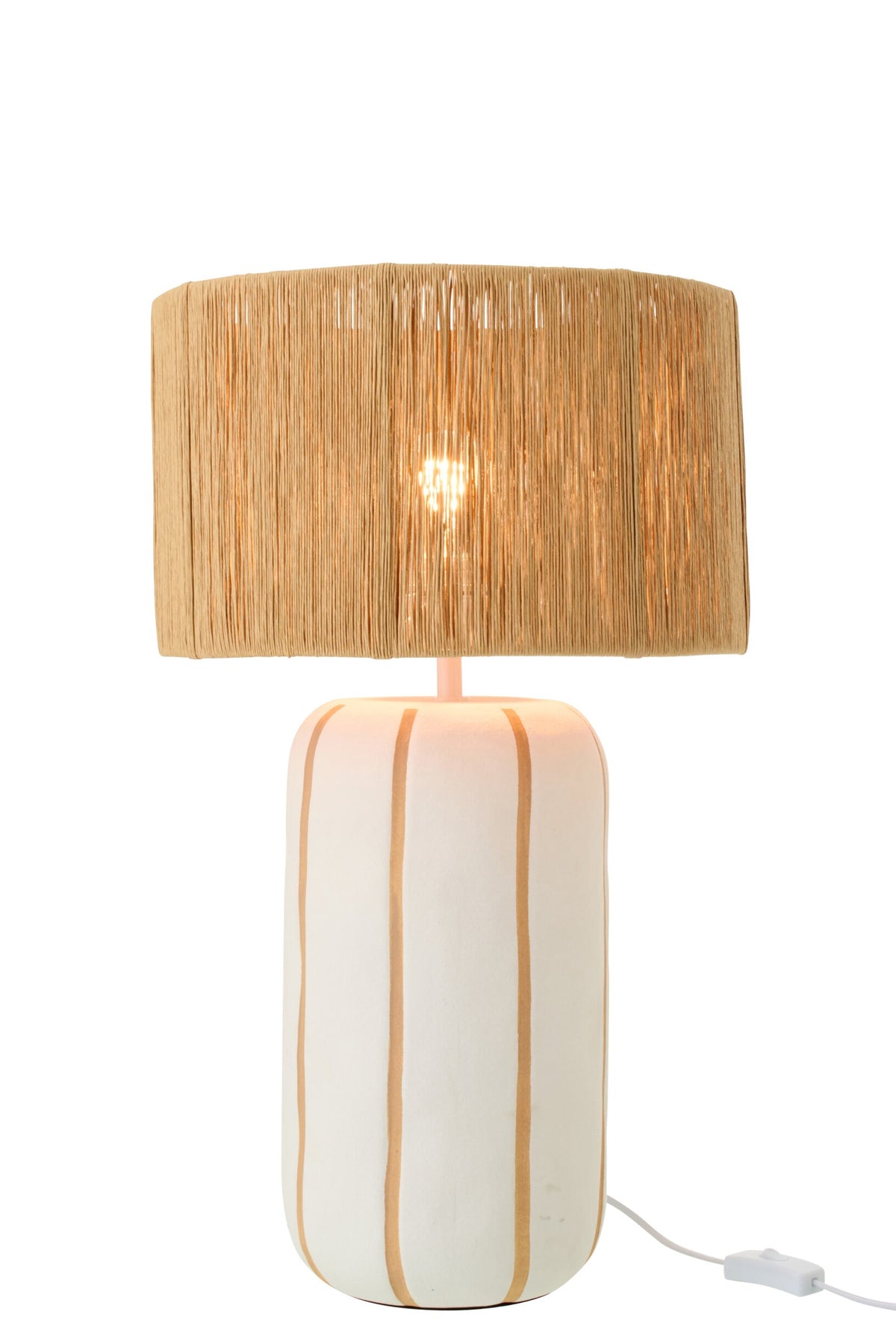 Large striped ceramic table lamp, natural/white