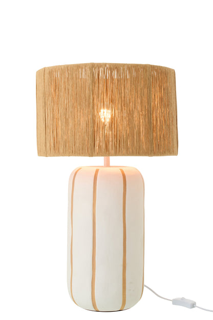 Large striped ceramic table lamp, natural/white