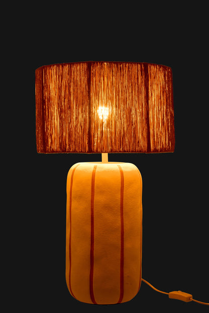 Large striped ceramic table lamp, natural/white