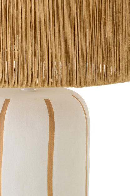 Large striped ceramic table lamp, natural/white