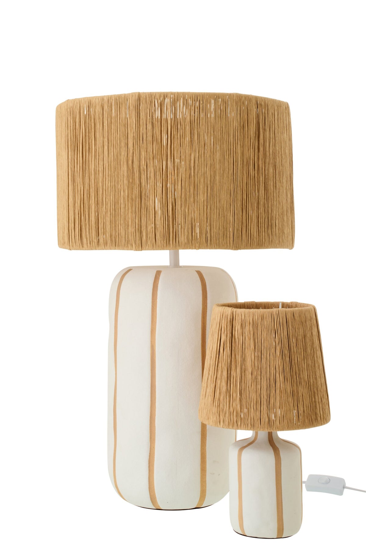 Large striped ceramic table lamp, natural/white