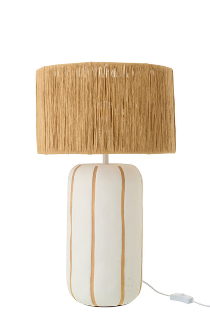 Large striped ceramic table lamp, natural/white