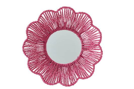 Wall Mirror Raffia Dark Pink