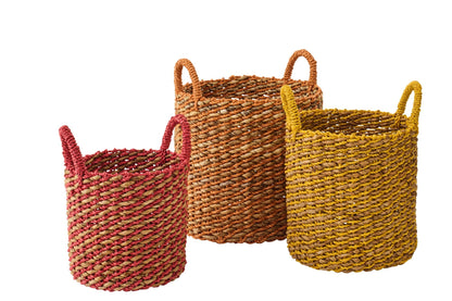 Set of 3 multicolored raffia baskets