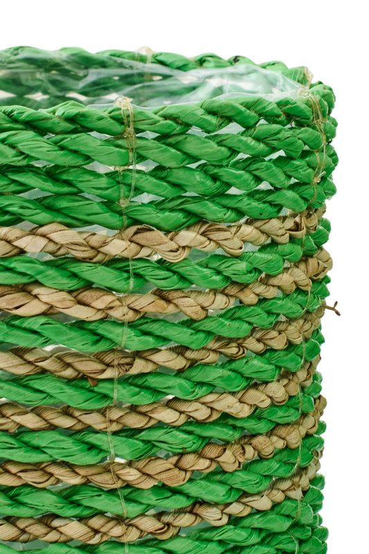 Set Of 3 Flowerpot Striped Raffia Green/Natural